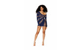 Dreamgirl Seamless Long Sleeve Womens Chemise Navy - - BabyDolls And Chemises